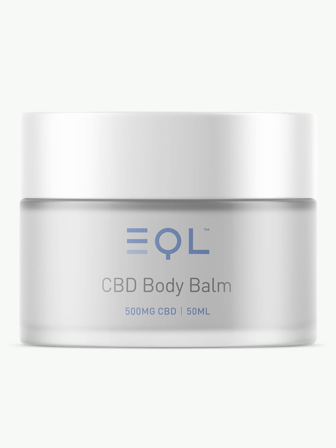 A white jar labeled “EQL CBD Body Cream | 500mg CBD” on a plain background, ideal for anyone looking for a natural skincare option or a CBD-infused moisturiser.
